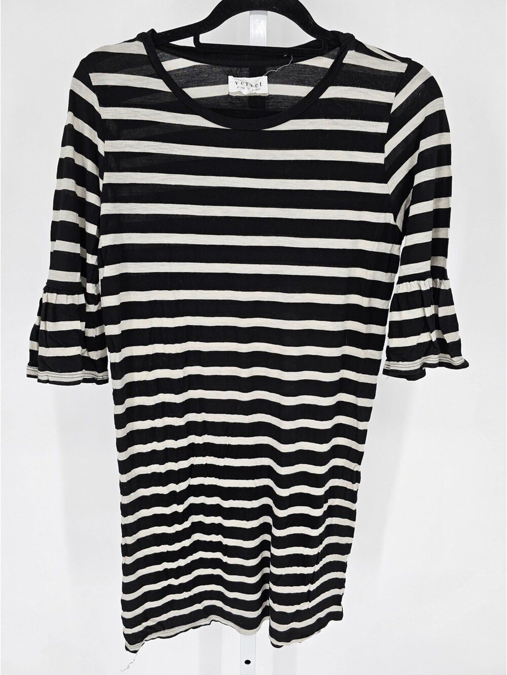 Velvet by Graham Spencer Womens Sz S Mini Shirt Dress Black White Striped